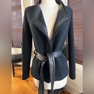 IRO Paris AWA Textured Jacket with Leather Trim Black size small